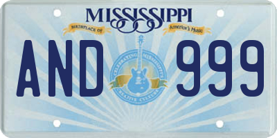 MS license plate AND999