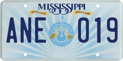 MS license plate ANE019