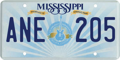 MS license plate ANE205