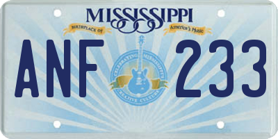 MS license plate ANF233