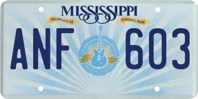 MS license plate ANF603