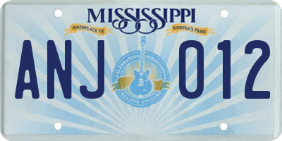 MS license plate ANJ012