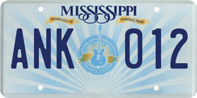 MS license plate ANK012
