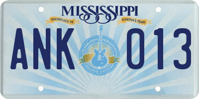 MS license plate ANK013
