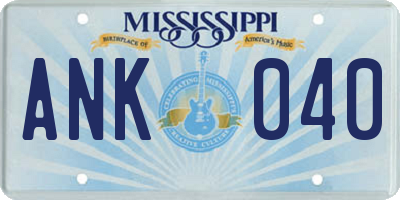 MS license plate ANK040