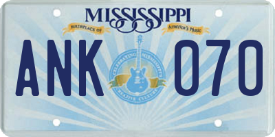 MS license plate ANK070