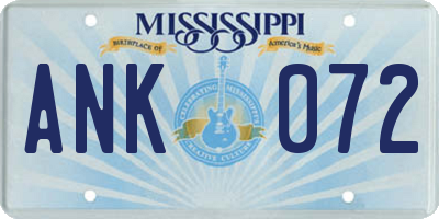 MS license plate ANK072