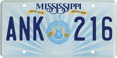 MS license plate ANK216