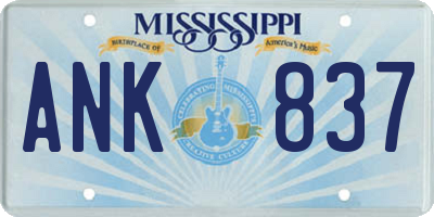 MS license plate ANK837