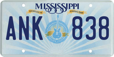 MS license plate ANK838