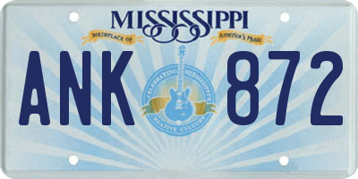 MS license plate ANK872