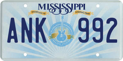 MS license plate ANK992
