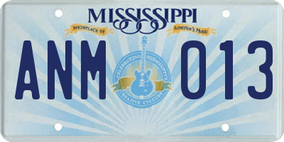 MS license plate ANM013