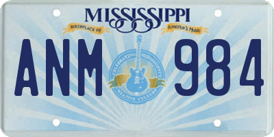 MS license plate ANM984