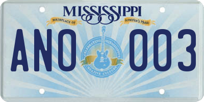 MS license plate ANO003