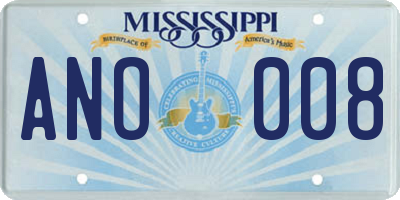 MS license plate ANO008