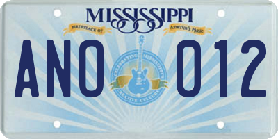 MS license plate ANO012