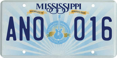 MS license plate ANO016