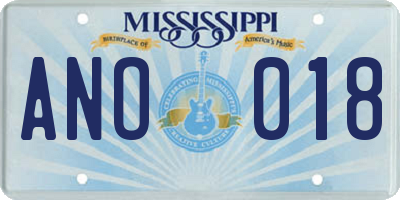 MS license plate ANO018