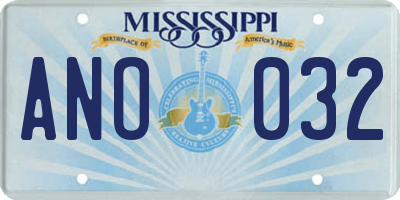 MS license plate ANO032