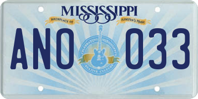 MS license plate ANO033