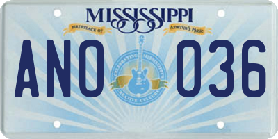 MS license plate ANO036