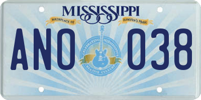 MS license plate ANO038