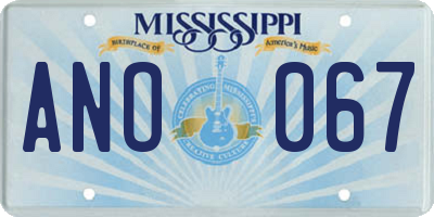 MS license plate ANO067
