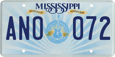 MS license plate ANO072