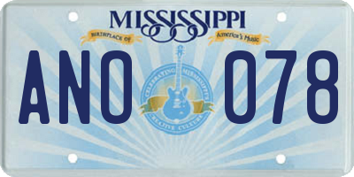 MS license plate ANO078