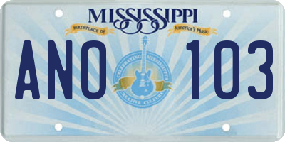MS license plate ANO103