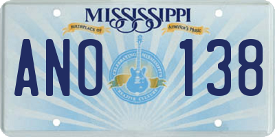 MS license plate ANO138