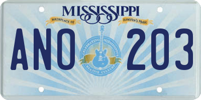 MS license plate ANO203