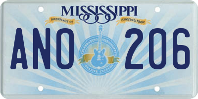 MS license plate ANO206