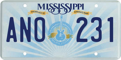 MS license plate ANO231
