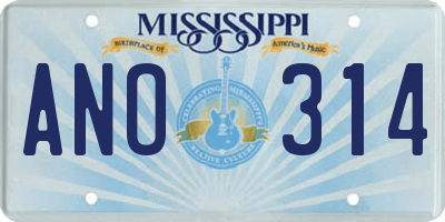 MS license plate ANO314