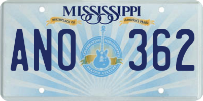 MS license plate ANO362