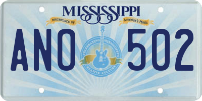 MS license plate ANO502