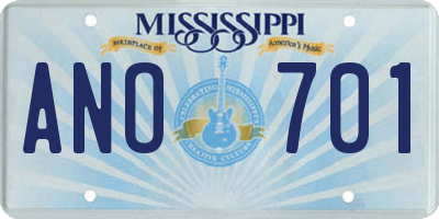 MS license plate ANO701