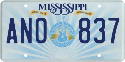 MS license plate ANO837