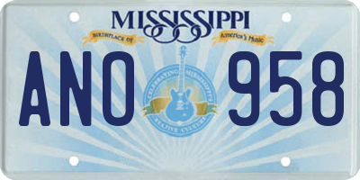 MS license plate ANO958