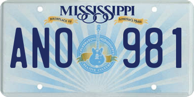 MS license plate ANO981