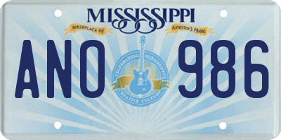 MS license plate ANO986
