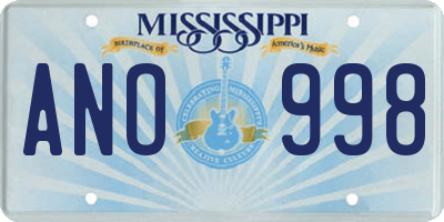 MS license plate ANO998
