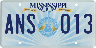 MS license plate ANS013