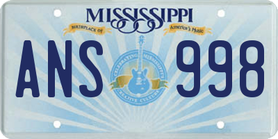 MS license plate ANS998