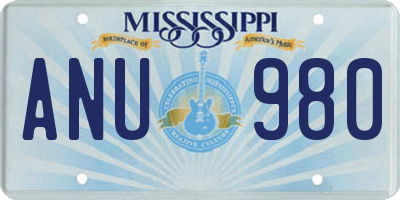 MS license plate ANU980
