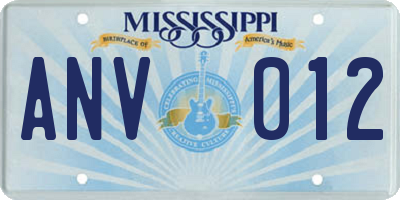 MS license plate ANV012