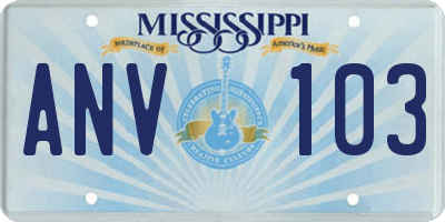 MS license plate ANV103