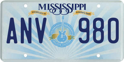 MS license plate ANV980